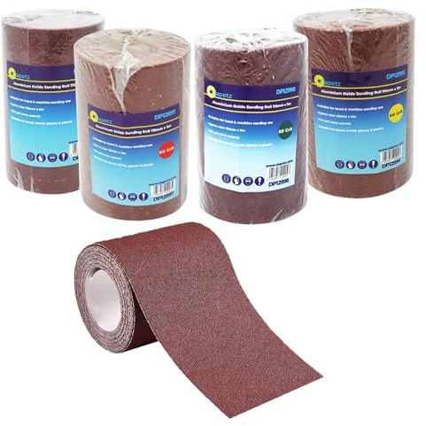 Dapetz ® Sandpaper Roll Set 4 Rolls, 115mm 9.3cm x 5M, Assorted 40/60/80/120 Grit, Aluminium Oxide Abrasive Sanding Paper for Sanding, Polishing and Rust Removal