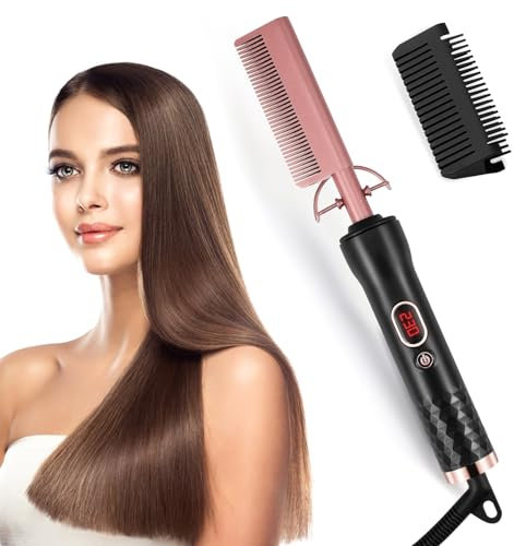 Peigne Chauffant ÉLectrique, Brosse à Lisser les Cheveux 80-210°C, Peigne ÉLectrique 2 en 1, Lisseur à Cheveux avec écran LCD, Brosse à Lisser les Cheveux à Chauffage Rapide/Peigne à Lisser la Barbe