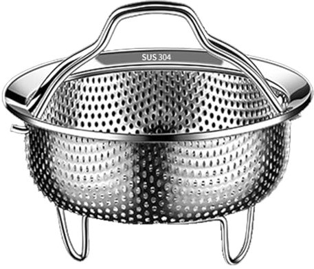 al vapor para cocinar, vapor de metal, inserto de olla de vapor cesta arandela de arroz, bandeja de cocción al vapor para verduras con mango y pata de base, cesta de cocción al vapor