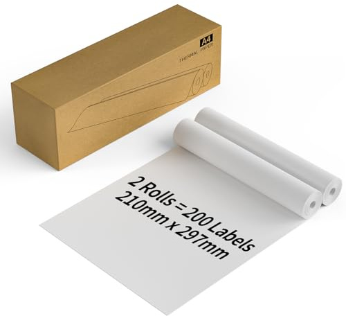 FungLam A4 Thermal Paper 2 Roll Thermal Printer Paper 210 x Dia 30mm Thermal Paper Compatible with M08F, MT800, MT800Q and Other A4 Portable Printers BPA Free