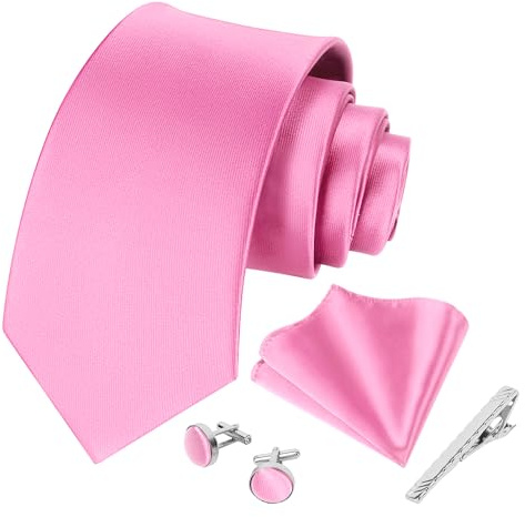 Beaface 5 PCS Ties for Men Wedding Business, Men Ties and Pocket Square Set Formal Solid Color Ties Set (Pink)