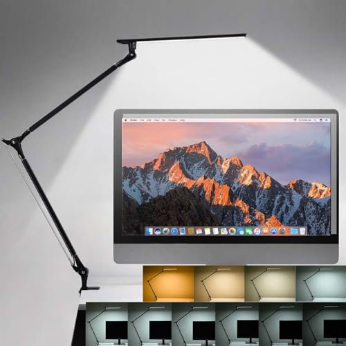 AoLa Klemmbar Schreibtischlampe LED Dimmbare Schreibtischleuchte Mit Fernbedienung Verstellbarer Lang Schwenkarm Klemmleuchte Tischlampe Mit Schalter Kabel Für Büro Arbeitsleuchte Studierlampe Schwarz