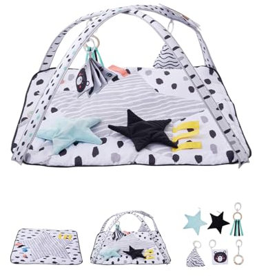 VEVOR Spielmatte 875x875x440 mm, Erlebnisdecke mit 6 sensorischen Spielzeugen, 2 Touch-Bällen & weichem Stoff zur Entwicklung sensorischer & motorischer Fähigkeiten, für 0–18 Monaten Kinder