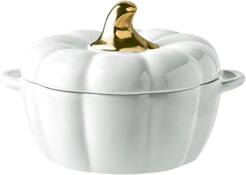 Casseruola in ghisa smaltata con coperchio (grande) – Pentola con coperchio, casseruola in ceramica a forma di zucca con coperchio, grande ciotola per zuppa con doppio manico, lavabile in