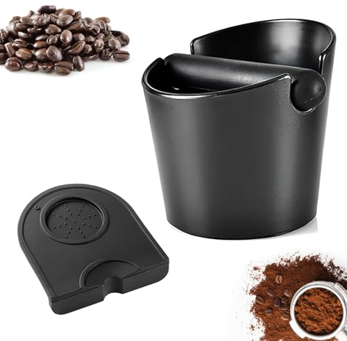 Espresso Coffee Knock Box, Coffee Machine Accessories, Removable Knock Bar and Non-Slip Base, Barista Knock Box for Coffee Ground, with Espresso Tamping Mat (Black)