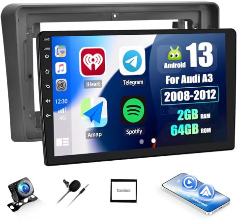 [2+64G] SIXWIN Android 13 Radio Coche para Audi A3 S3 RS3 8P con CarPlay&Android Auto&Mirrorlink,9 Pulgadas Pantalla Táctil con Bluetooth/WiFi/GPS/FM/RDS/USB