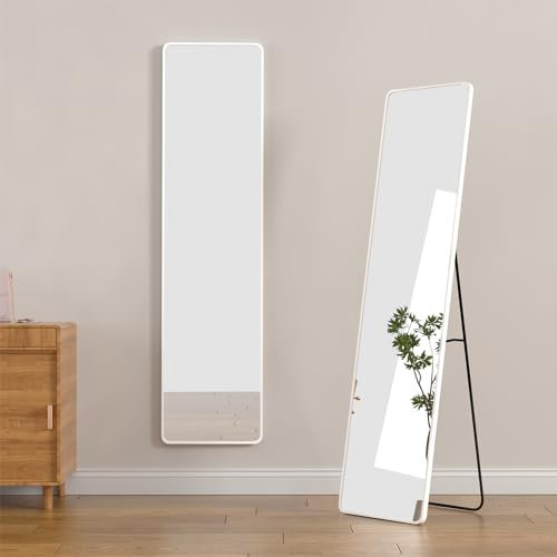 Warmiehomy 147X37cm Full Length Mirror, Floor Full Body Rectangular Standing Mirror with Stand, Hanging or Leaning Against for Bedroom Cloakroom, White
