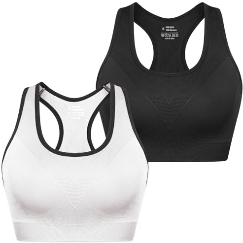 Sykooria Dam sport BH bygellös träningsbh dam fitness topp vadderad gym gym yoga S-XXL, 341-svart + vit, L