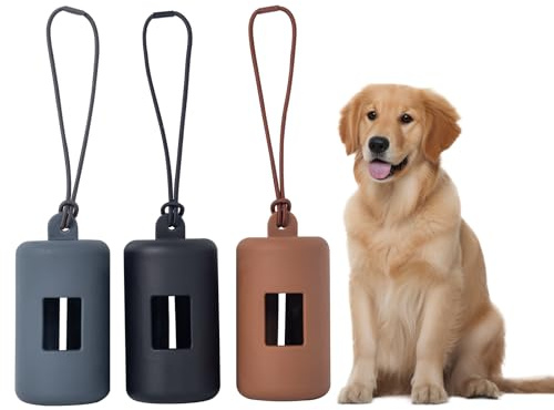 SLSON Distributeur de Sacs collecteurs d'excréments pour Chiens et Animaux de Compagnie,Outdoor Accessoires pour Chiens, Corde à Main avec élastique Léger et Portable (Gris + brun clair + Noir)