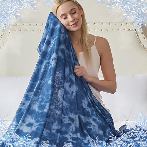 RUMBALUXY Enfriamiento de Verano, Manta de Verano, Manta refrescante para Sudores nocturnos, Japonesa Q-MAX> 0.45, Azul Oscuro-Tie-Dye, 228x274cm