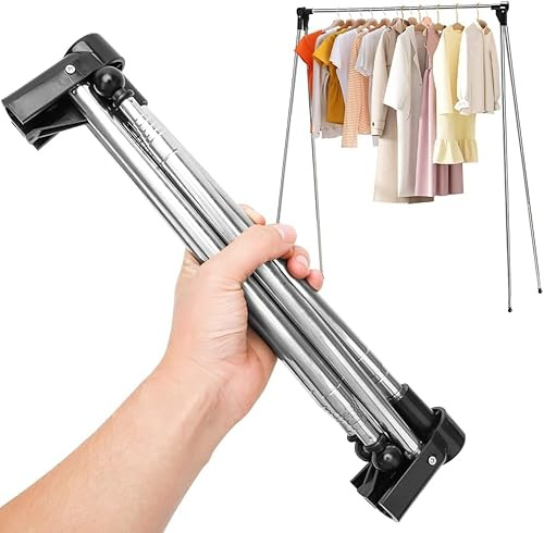DASIAUTOEM Tragbarer Kleiderständer Klappbar, Ausziehbarer Kleiderstänge, Klein Verstellbarer Reise-Kleiderständer, Faltbarer Wäschereck, Leicht Clothes Rack für Reisen, Tanz, Camping, Wandern