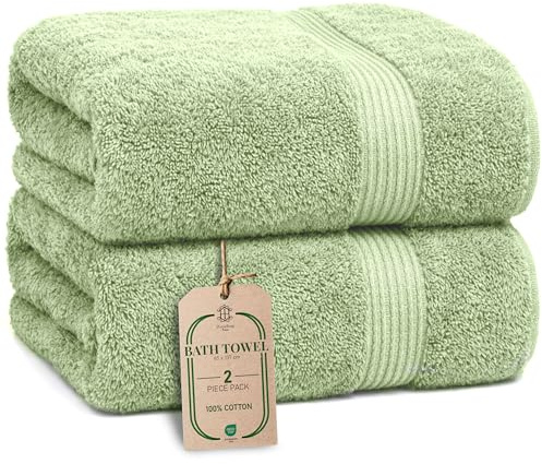 HomeBurg Luxe 2-Piece Bath Towel Set – Large Soft Cotton Towels, Absorbent, Durable & Skin-Friendly, Machine Washable, 65 x 137 cm, Sage Green