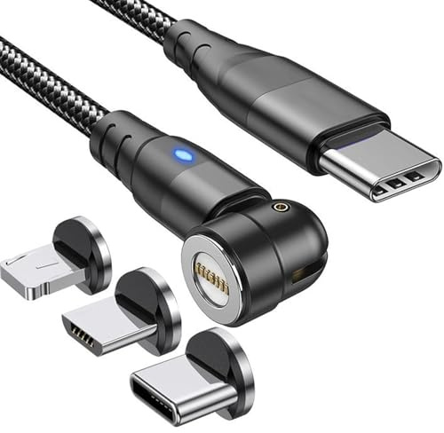 XOMIUHL 60W Magnetic Charging Cable, 3 in 1 USB C to USB C 2M, 540° Rotating Magnetic Charger with PD Fast Charging & Data Sync for Type C, Micro USB, iProducts, Laptop,Smartphone