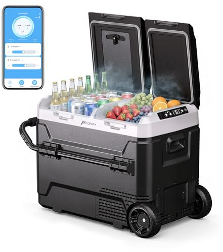 50L Kompressor Kühlbox mit Bluetooth-App, 2× UNABHÄNGIGE Temperaturregelung (-20°C bis 20°C), 12V/24V/230V, Rollen & Trennwand, Leise (45 dB) für Auto Caravan Camping