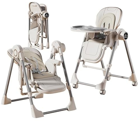 Aveainelle Hochstuhl 2-in-1 Babyschaukeln für 6-36 Monate Babys, lebensmittelechte Sicherheit, faltbar, leicht zu reinigen, einfacher moderner Stil (Weiß elektrisch)
