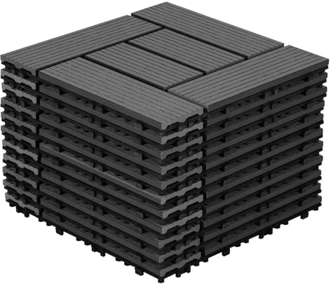 Jayseuw WPC-plattor 30 x 30 cm 55 stycken/5 m² terrassplattor klicksystem kakel träutseende golvbeläggning klickplattor terrass balkong/färg: grå