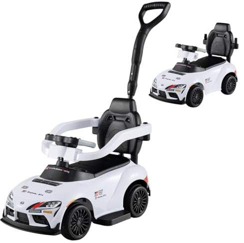 Maxmass 3 in 1 Kids Ride on Push Car, Licensed Toyota Sliding Car Toy with Removable Handle & Guardrails, Music, Toddler Foot to Floor Slider Baby Walking Car for 18-60 Months Old (White)