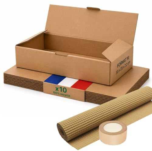Förpackningslåda M - förpackning 10 + pappersskydd + papperslim - 33 x 25 x 7 cm - förstärkt - 100 % återvinningsbar - böcker, brevhållare, e-handel - Life Pack