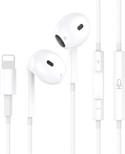 Wired Lightning Earbuds for iPhone, Stereo Headphones with Microphone | and Volume Control, Noise-Canceling HiFi Sound, Compatible with iPhone 14 Pro Max/13/12/SE/11/XS/XR/8/7