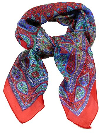 musimon Tuch Seidentuch Schal Paisley Muster 100% Seide 100 cm x 100 cm rot türkis