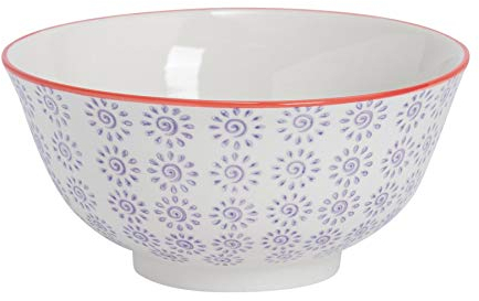 Nicola Spring Patterned Cereal Bowl - Purple - 16cm - Pack of 1 - Hand Printed Japanese Style Porcelain Serving Bowls for Dessert, Pasta, Cereal, Salad, Noodles, Soup