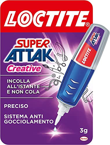 Loctite Super Attak Creative, Colla liquida trasparente con applicatore a penna, Colla attaccatutto forte per applicazioni facili e precise, Adesivo per legno, gomma, metallo, pelle, 1x3g