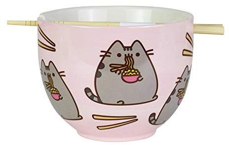 Enesco Pusheen by Our Name is Mud Ramen Bowl and Chopsticks Set, 4, Pink, 18 fluid ounces