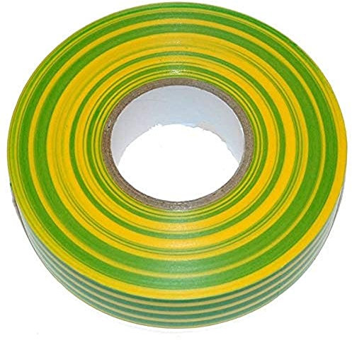 Merriway BH07518 (2 Pcs) PVC Electrical Insulation Tape 19mm x 5M (3/4 inch x 195 inch/ 16.25ft) Green/Yellow - Pack of 2 Pieces