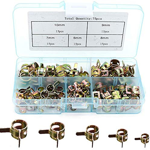 mohito 75 Stück Kraftstoffleitung Schellen,Kraftstoffleitung Schlauchschellen 6-10mm Federschlauchschellen Federschlauch Clips Kraftstoffleitung Wasserleitung Luftschlauch Vakuum Schlauchschelle