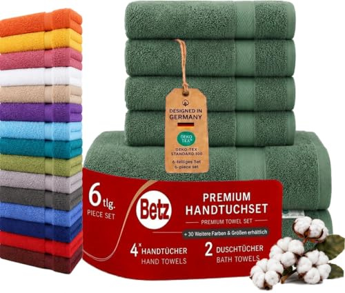 Betz 6er Handtuch Set Premium – 4 Handtücher 50x100 cm – 2 Duschtücher 70x140 cm - 100% Baumwolle – Frottee Handtücher für Bad, Gäste & Alltag – pflegeleicht & langlebig - Farbe tannengrün