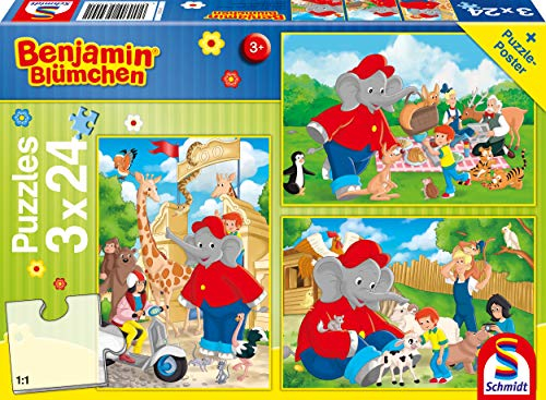 Im Zoo. Puzzle 3 x 24 Teile: Kinderpuzzle Benjamin Blümchen