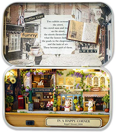 Cuteefun DIY Miniatur Haus Kit in Box zu Bauen -Fröhliche Ecke | Handgemachtes Mini Theater Bastelset, Kreative Handwerkliche für Erwachsene Jugendliche, Einzigartiges Geschenk