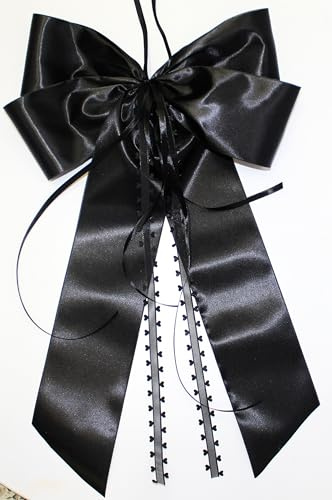 CaPiSo 30 x 50 cm Große Fertigschleife ohne Basteln Satin-Schleife Satinschleife Trauer Grabschleife Beerdigung Türschleife Grabschleife Doppelschleife (Schwarz mit Herzen)