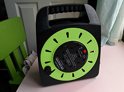 4 Way Mains Socket with 25M Extension Lead Reel Cable with Cut-Out Switch - Heavy Duty British Approved 13A Ideal for Workshops Home Use DIY and More - 25 Meter