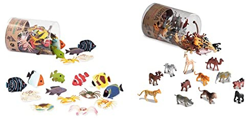 Terra 60-teilig Tierfiguren Sammlung Wildtiere Spielzeug Set & Tierfiguren Sammlung Fische und Meerestiere Spielzeug Set – Clownfisch, Blauer Doktorfisch, Krabben und mehr – Spielzeug ab 3 Jahren