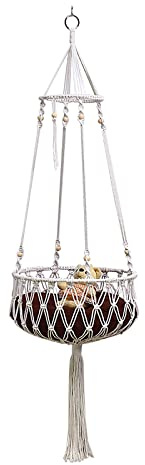Moonlove Handmade Hanging Cat Bed Cotton Durable Fringed Bedside Bohemian Basking Hammock Cat Window Perch for Indoor Free Installation Swing Bed