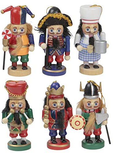 TIENDA EURASIA - Pack de Muñecos Cascanueces Navidad, Soldaditos de Madera, Decoracion Navidad, Todos los Soldados Cascanueces Poseen Accionador de Boca, Muñecos Arbol Navidad (Pack de 6)