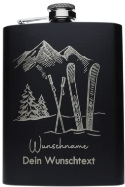FORYOU24 Edelstahl Flachmann SKI mit persönlicher Namens Gravur | Geschenk Wandern Klettern Bergsteiger Ski Fahrer Urlaub