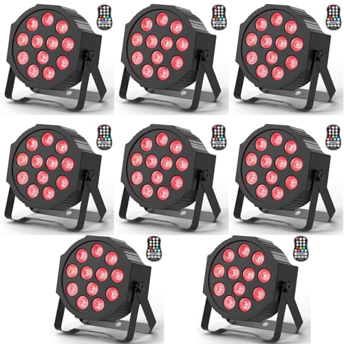 DELIBANG 8PCS RGBW LED Par Strahler Akku, 12 LED Bühnenlicht Wiederaufladbar mit Fernbedienung und Timing, Discolicht Partylicht Effektstrahler 8CH für Outdoor Beleuchtung Bühne Hochzeit Weihnachten