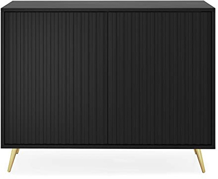 Selsey Kommode Schrank Aufbewahrungsschrank 104 cm 2 Türen 4 Fächer Schwarz Goldene Beine Bello