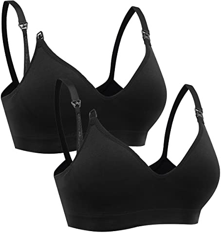 Vevarble Women Maternity Nursing Bras Wireless Soft Pregnancy Bras (L-Black/Black)