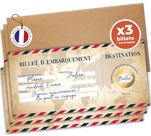 Rubbelkarte Reise Überraschung | Bordkarte personalisierbar | Road Trip Flugticket | Weihnachten / Geburtstag | ausgefallene Geschenkidee mit Rubbelpad - Vintage Design (3 Karten)
