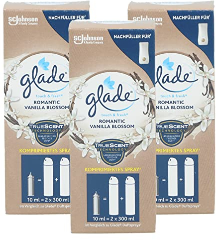 3x Glade Touch & Fresh Lufterfrischer Nachfüller Romantic Vanilla Blossom je10ml