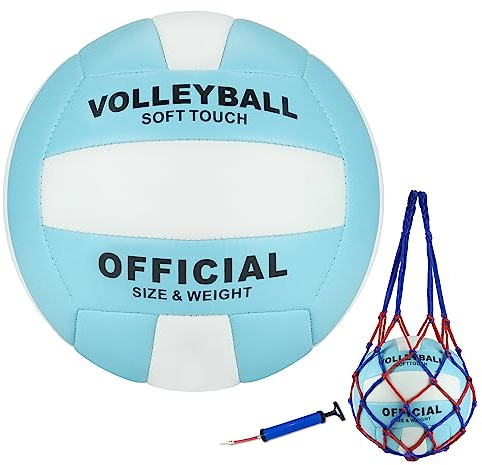 UUBEMM Volleyball Soft Touch for Indoor Outdoor Beach Park Games Gym Practice,Official Size Backyard Volleyballs with Pump for Adults,Teens, Beginners Gifts (5, Blue with Pump Kit)