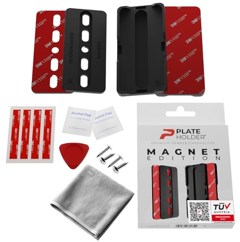 PLATEHOLDER® 1x Magnet Kennzeichenhalter Rahmenlos | Magnetische Nummernschildhalterung Auto | Kennzeichenhalterung Nummernschildhalter | Kfz Kennzeichen Autokennzeichen Halterung | Tuning