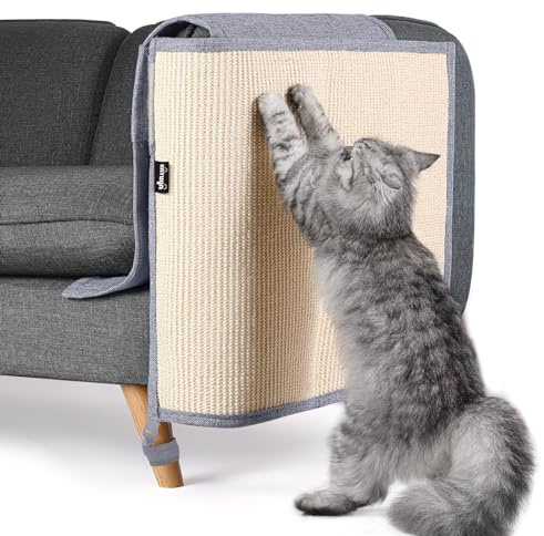 NATUYA Cat Scratch Furniture Protector Mat - Natural Sisal Sofa Shield Scratching Pad for Cats - Cat Scratch Deterrent Couch Sofa Chair (Light gray, Left)