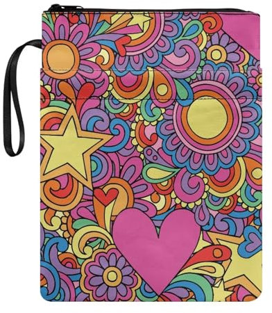 ZIATUBLES Buchhülle mit abstraktem Herz und Sternen für Hardcover, Buchtasche, Bibelaufbewahrungstasche, Buchhülle für Buchliebhaber, Klassenzimmer, Schule, Bibliothek, Büro, Reisen