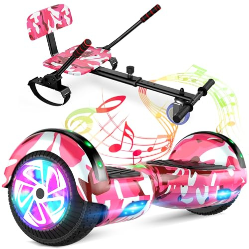 SISIGAD Hoverboards and Kart Bundle, 6.5'' Hover Boards with Seat Attachment, Self Balancing Scooter with Bluetooth Speaker&LED Lights, Hoverboards for Kids