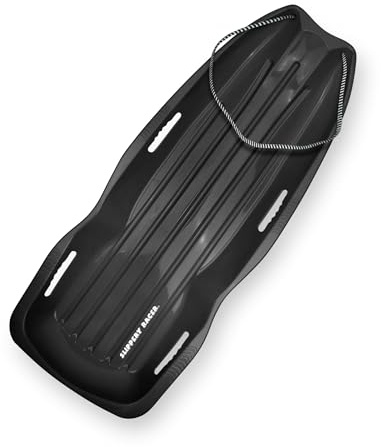 Slippery Racer Downhill Xtreme Flexible Adults and Kids Plastic Toboggan Snow Sled for up to 2 Riders with Pull Rope and Handles. (Black, 1)