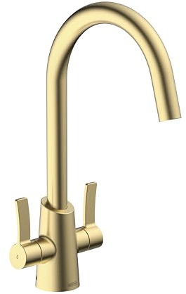 Bristan Acorn Kitchen Tap, Brushed Brass, ACR EFSNK BB | Modern Design, Swivel spout, Top fix EasyFit installation, Dual lever operation, Kitchen mixer tap, Lifetime Cover